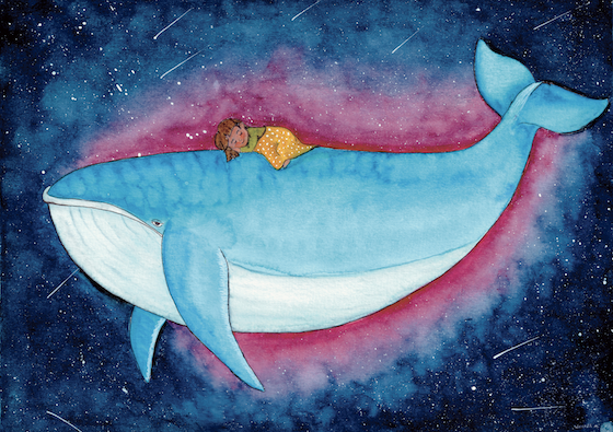 Aquarelle Le Renard et La Lune