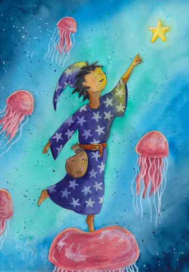 Aquarelle Le Renard et La Lune